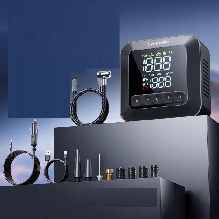Компрессор воздуха переносной Syncwire Mini LCD 10,35 Bara DC12V, фото 2