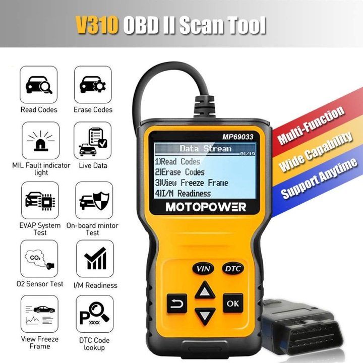 ТЕСТЕР ДИАГНОСТИЧЕСКИЙ OBDII/EOBD MOTOPOWER MP69033, фото 3
