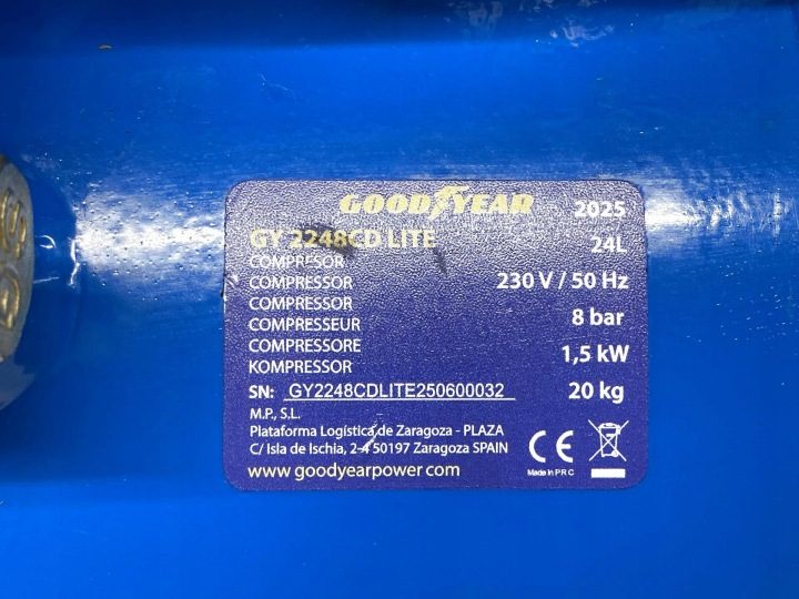 Компрессор Электрический Goodyear GY2248 Lite 24L – 2 Л.С., 230 В 8 бар, фото 12