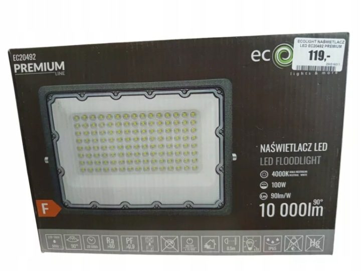 Прожектор LED Противотуманная фара Наружная Ogrodowy Budowalny 100W 4000K Neutralna, фото 1
