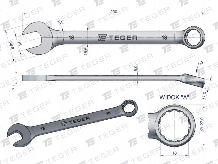 Ключ рожково-накидной 18 мм TEGER, фото 4