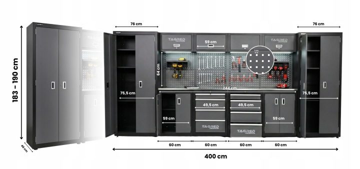 Подрамник инструментальный Tagred черный 8 ящиков сталь INOX с oświetleniem LED, фото 16