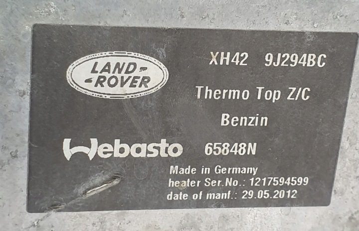 WEBASTO АВТОНОМНЫЙ ОТОПИТЕЛЬ RANGE ROVER III L322 XH42-9J294-BC, фото 7