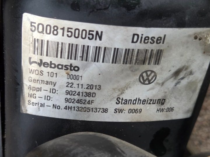 VW Audi Skoda Webasto Thermo Top Evo дизель 12V 5.0 квт 5Q0815005N 2013 г., фото 8