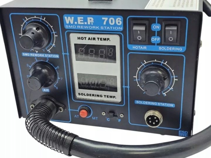 Станция паяльная 2w1 HOTAIR WEP 706 TwinTurbo! +FLUX 223, 3 форсунки, chwytak, фото 4