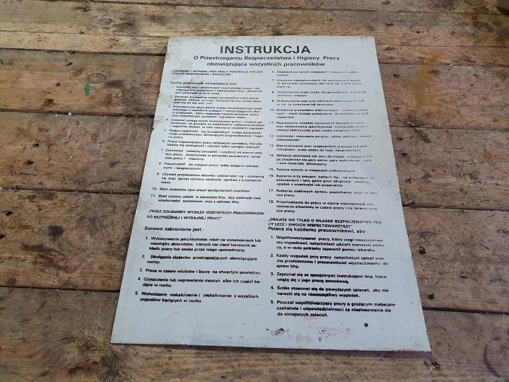 ТАБЛИЧКА INFORMACYJNA ПНР ИНСТРУКЦИЯ РАБОЧАЯ PRACOWNIKÓW ОРИГИНАЛ, фото 1