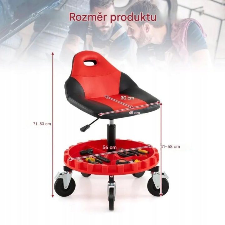 Stołek слесарный на kółkach AU10029RE, 71 - 83 см, черно-красный, фото 2