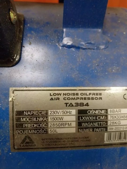 Компрессор безмасляный Tagred TA384 50 l 10 бар, фото 3