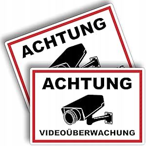 2 шт. XXL Uwaga monitoring wideo табличка 40 x 30 см, фото 1