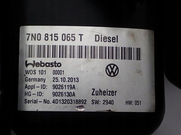 WEBASTO АВТОНОМНЫЙ ОТОПИТЕЛЬ 7N0815065T SHARAN 7N ALHAMBRA II 7N 2.0TDI 14 г., фото 5