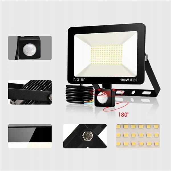 ПРОТИВОТУМАННАЯ ФАРА БЕЛАЯ ZIMNY 100W IP65 NATUR Z ДАТЧИКОМ ДВИЖЕНИЯ, фото 4