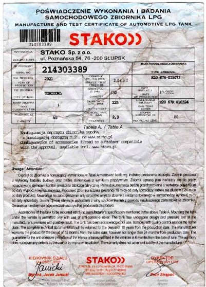 БАЛЛОН ГАЗОВЫЙ ГБО 55L + КЛАПАН ДОКУМЕНТЫ WAŻNA 2031, фото 8