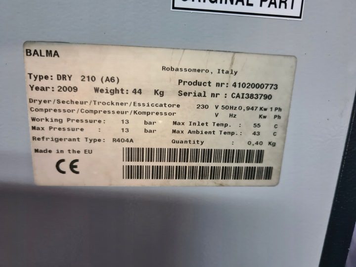 ОСУШИТЕЛЬ РЕФРИЖЕРАТОРНЫЙ BALMA DRY 210, 3,5 m3/min, фото 2