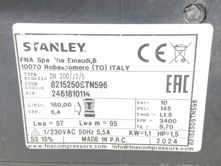 Компрессор безмасляный 5L 1,5 л.с. 10 бар 180L/min AIR-BOSS Stanley, фото 6