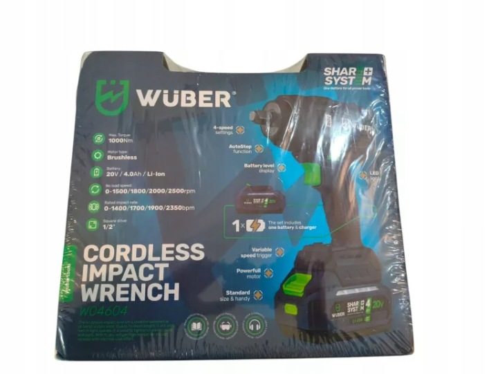 Ударный гайковерт аккумуляторный Wuber 1000 Н·м 20 В 2x 4,0 А·ч, фото 2