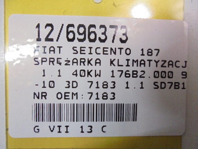 FIAT SEICENTO КОМПРЕССОР КОНДИЦИОНЕРА 7183 1,1 SD7B10, фото 8