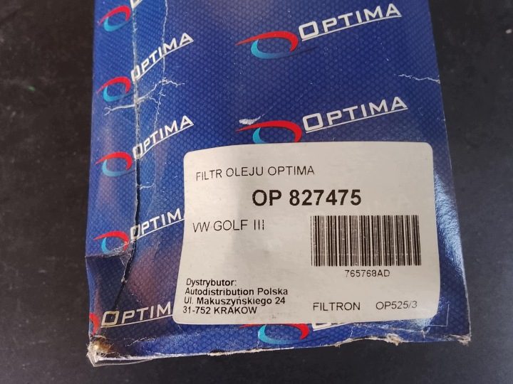 Новый фильтр масляный Optima OP 827475 Renault VW Golf III, фото 1