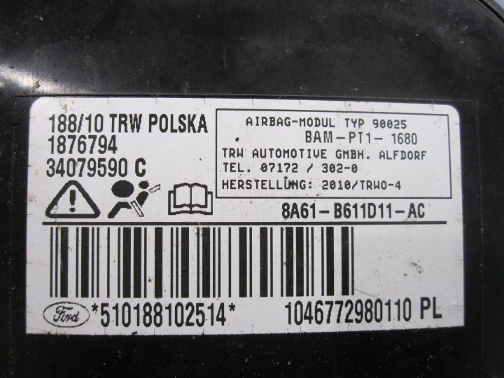 FORD FIESTA MK7 VII 10 г. подушка безопасности сиденья левая передняя 8A61-B611D11-AC 34021351, фото 3