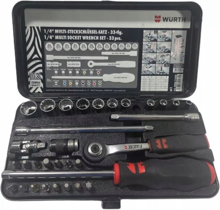 Wurth комплект торцевых головок wieloprofilowych 1/4″ мульти ребра 33 шт., фото 1