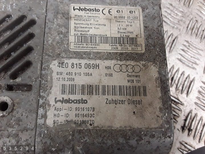 2009 Audi S8 Отопитель предпусковой Webasto 3000 4e0815069h, фото 8
