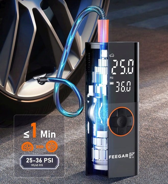 Feegar насос электрический переносной компрессор автомобильный 12V для колес LED, фото 14