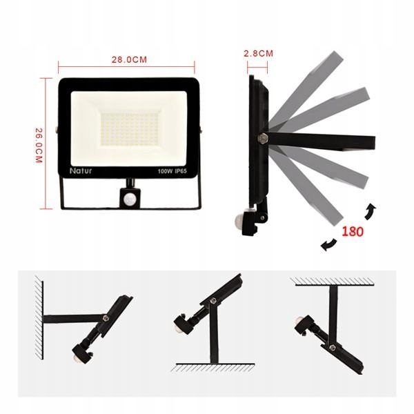 ПРОТИВОТУМАННАЯ ФАРА БЕЛАЯ ZIMNY 100W IP65 NATUR Z ДАТЧИКОМ ДВИЖЕНИЯ, фото 5