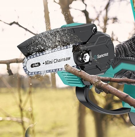 Mini пила цепная аккумуляторная Sancruz MC03 зеленая 20V 700W аксессуары, фото 2